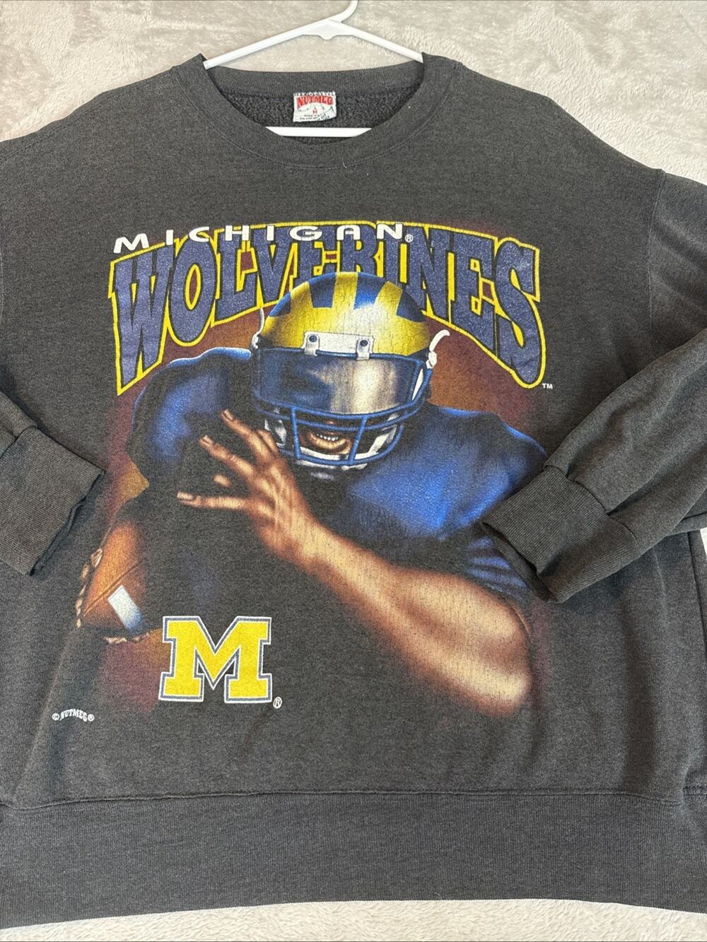 Vtg 80s 90s 3D Michigan Wolverines Crewneck Sweatshirt Football Graphic USA Rare